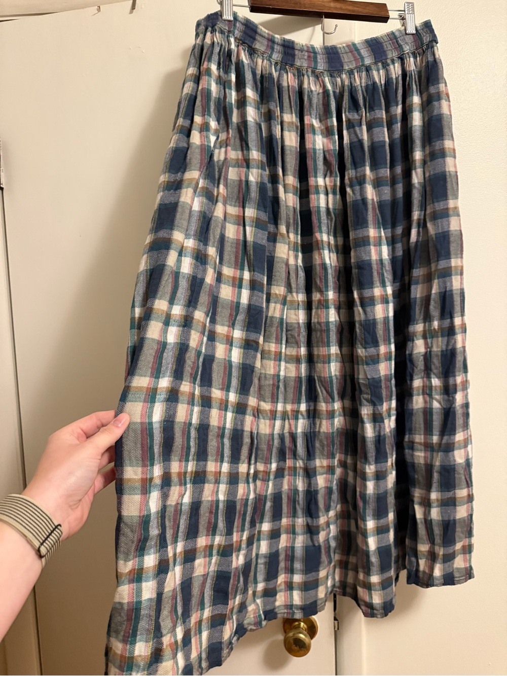 Cottage Core Plaid Skirt in Navy and Cream